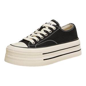 
TATA He and She Rainbow Candy Thick Sole Canvas Shoes Women's Breathable New Black Board Shoes Casual White Shoes WP801AM5