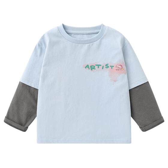 
Right European boy's long-sleeved T-shirt fake two-piece girls' bottom shirt spring and autumn new children's clothing children's trendy underwear top