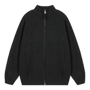 @香港牌 literary man Double zipper half turtleneck cardigan sweater men's winter loose-feeling boys' knitted sweater jacket