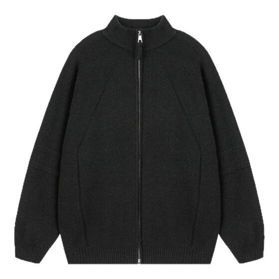 @香港牌 literary man Double zipper half turtleneck cardigan sweater men's winter loose-feeling boys' knitted sweater jacket