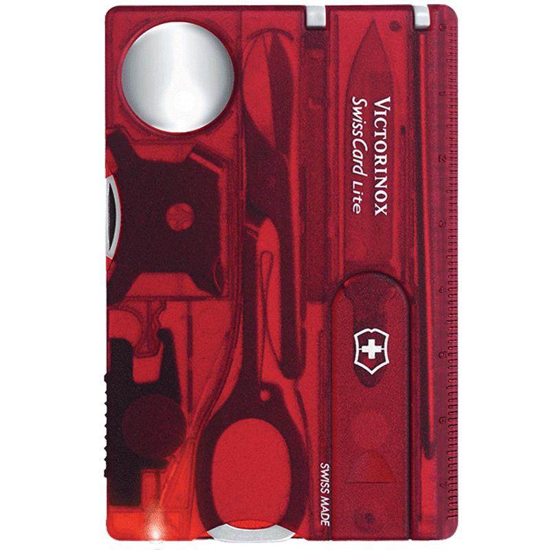 Victorinox Swiss Card Classic Personalizzata – 10 Funzioni – Stampabile Con Vostro Messaggio – Rosso Trasparente – Regalo Uomo