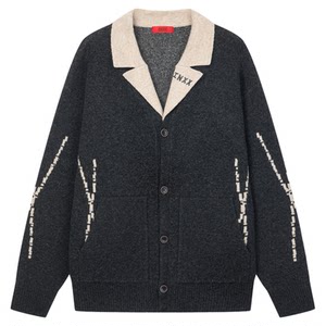 
INXX American retro knitwear for men and women, same style contrasting fake two-piece lapel design cardigan sweater couple