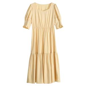 Yifini/Yifei loose square collar mid-sleeved high-waist dress for women in summer new style for flesh-covering and slimming skirt