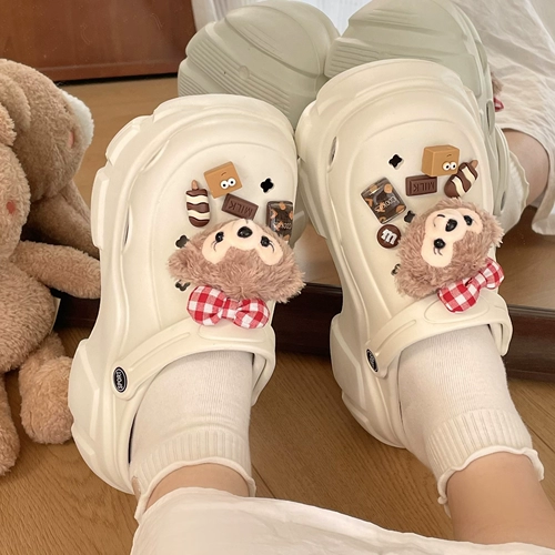 Милые летние тапочки в стиле Crocs на платформе, сетчатые пляжные женские женские тапочки, женский стиль, подходят для носки на улице, увеличивают рост на 2024 см, коллекция 2024 года, популярно в интернете