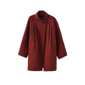 
POPCHRIO high-end red double-sided woolen coat mid-length short stand-collar wool coat for women