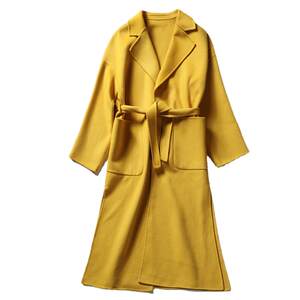 
Off-season 2025 new Korean double-sided cashmere coat for women long pure handmade Hepburn style lace-up woolen jacket