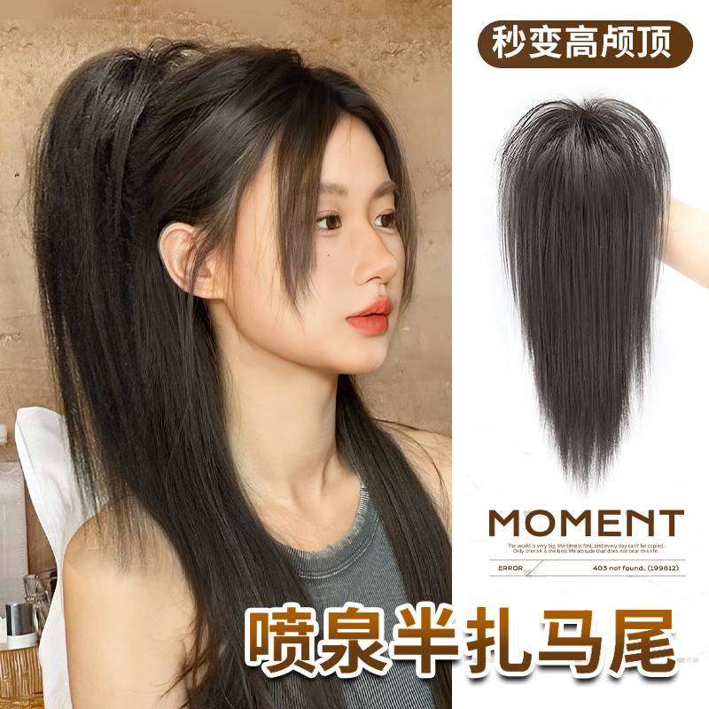 Wig female long hair artificial hair Maillard style half tied high