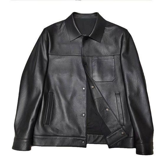 
New high-end sheepskin men's leather jacket genuine leather jacket lapel business casual middle-aged and young leather jacket short trend