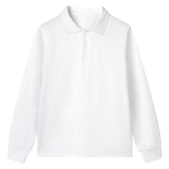 
Children's polo shirt spring and autumn thin long-sleeved lapel bottoming shirt for girls and school uniforms with boys' white T-shirts