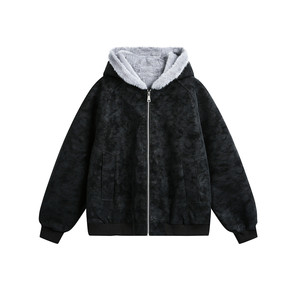 
lemanism American trendy lychee soft leather hooded mountain carving cotton jacket for men 2025 new couple warm jacket