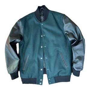 
New autumn and winter top layer cowhide wool baseball uniform leather spliced ​​leather jacket for men