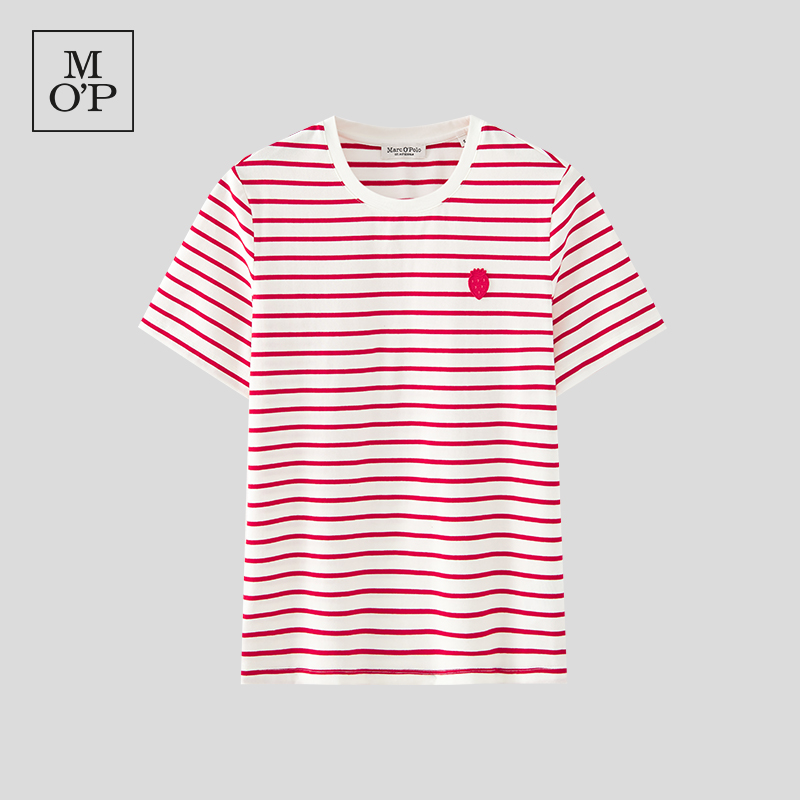Marc O'Polo/MOP【品牌经典系列】草莓印花条纹圆领宽松休闲T恤女