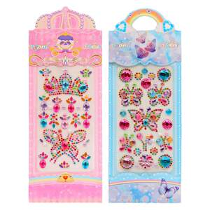 Color butterfly crown three -dimensional diamond stickers Children, girl stage princess makeup gemstone crystal decoration sticker

