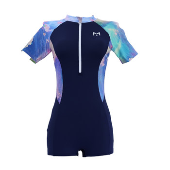 
Yi Meishan smudged short-sleeved one-piece flat-angle swimsuit