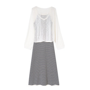 
MASANON maternity dress suit spring new style pregnancy style knitted striped tank top sun protection blouse