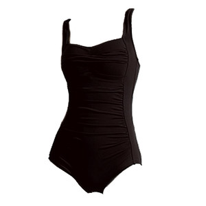 
New pure black swimsuit soaked in hot spring conservative slimming one-piece slimming belly swimsuit retro gathered bikini