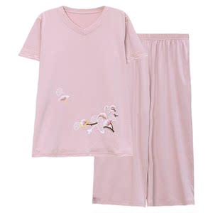 
Fenton Kean Pajamas Women's Summer Cotton Silk 2026 New Short-Sleeved Cropped Pants Large Size Middle-aged and Elderly Mom Suit