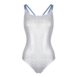 
KISSINGGOURAMI one-piece beautiful white and high-end triangular blue belt silver white racing swimsuit
