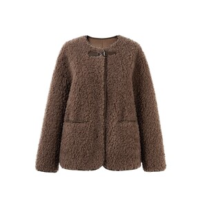 
Qiushui Yiren Outlet Fashion Casual Lamb Fur Grained Fur Fur 2025 Winter Women's Round Neck Cardigan Jacket