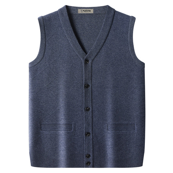 Woodpecker autumn and winter knitted cardigan for men's vest V-neck sweater vest middle-aged and elderly dad spring and autumn coat wool