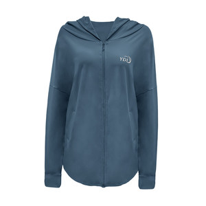 Loose large size fat MM female fitness clothes yoga top -speed drying jersey showing thin zipper hooded sports jacket
