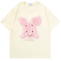 Travel Issuance Pink Bear Japanese Cute Plush Casual T-shirt Loose Couple Short-sleeved Top