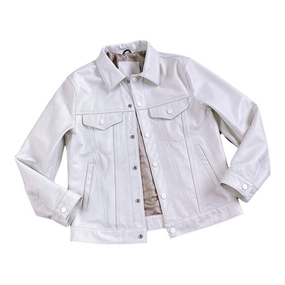 
High-end classic slim motorcycle jacket lapel white first-layer calfskin jacket autumn and winter business genuine leather jacket for men