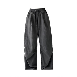
Lake blue retro pleated paratrooper overalls women's 2026 spring and summer loose straight outdoor casual wide-leg sports pants