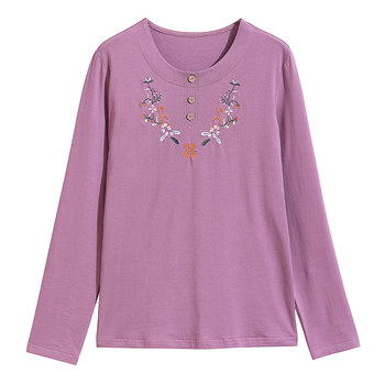 
Mom's fashionable top embroidered cotton long-sleeved T-shirt
