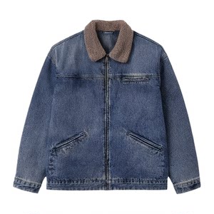 
Lamb velvet zipper denim jacket for men 2025 autumn and winter new velvet thickened warm cotton jacket high-end jacket