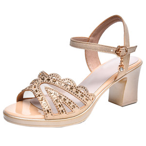 
Sandals women's summer mid-heel fashion versatile mother's shoes thick heel large size high heel small size women's shoes 3233 middle-aged women