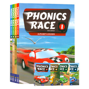 
New version of phonics race 1-4 natural spelling textbook for young children Letter pronunciation rules phonics pronunciation pronunciation 26 English letters Short vowels Long vowels Mixed sounds with game software