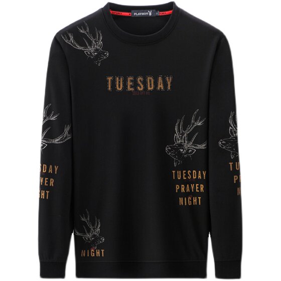 
Playboy spring and autumn young and middle-aged long-sleeved T-shirt men's mercerized cotton printed sweatshirt 2025 new pure cotton bottoming shirt