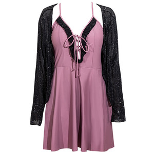 
Girl's Sexy Suspender One-piece Swimsuit Fat Yingying Plus Size Women's Fine Glitter Cardigan Hot Spring Ruffled Swimsuit