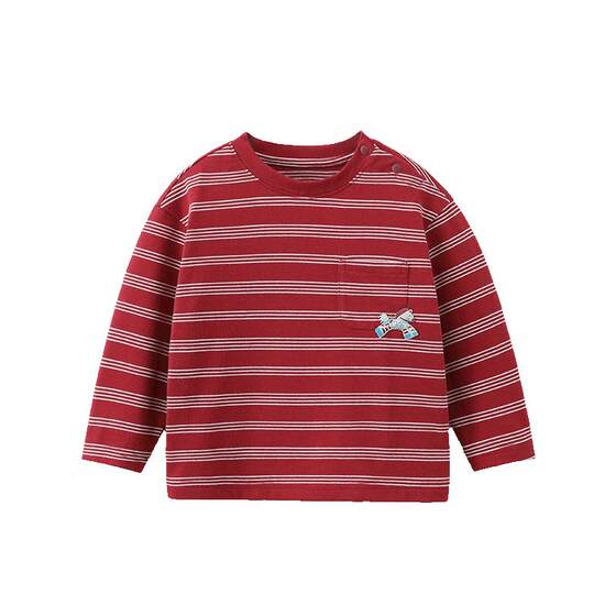 
[Junma Fushang Antibacterial] Qiqi Bear Baby Bottoming Shirt Winter Boys T-Shirt Long Sleeve Striped Children's New Year's Clothing