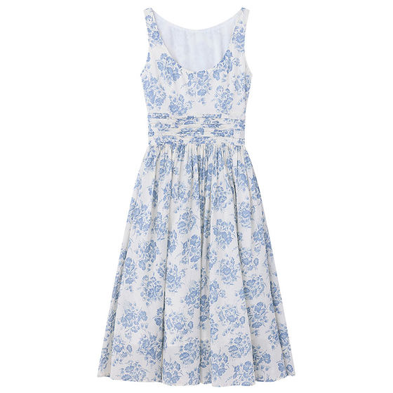 Chings retro printing word collar big -back dress high waist and thin skirt Hepburn style thin skirt
