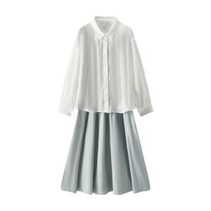 Semir dress women's summer U-neck suspender skirt textured lapel shirt commuting simple style relaxed two-piece set