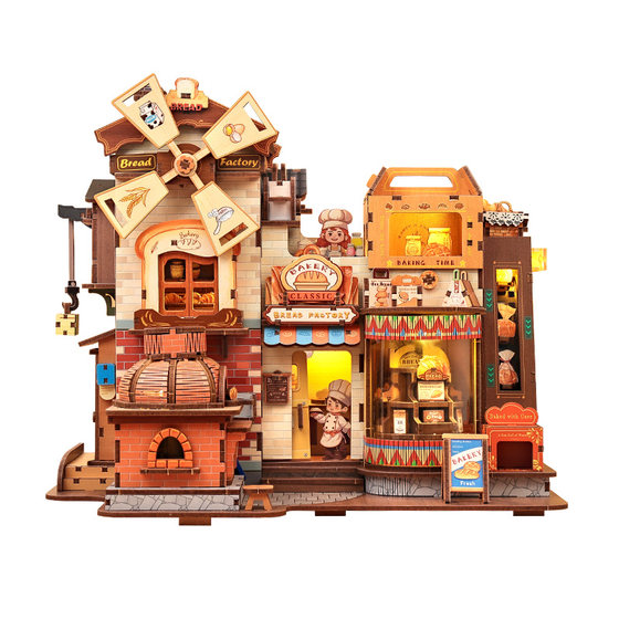 
CuteBee bakery music box handmade diy cabin building block puzzle wooden assembly model creative gift