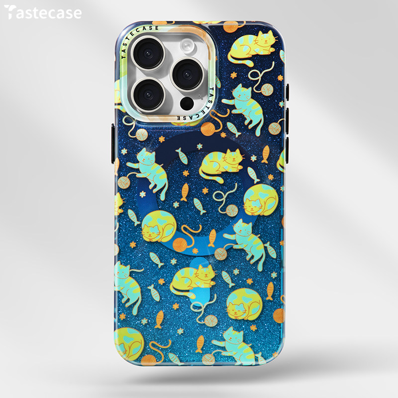 Starry Sky Cat Glitter - Starry Sky Cat Glitter Sakura Dance Corgi Phone Case for iPhone 17, 16, 15, 14 and 13