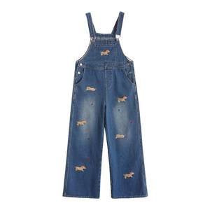 
Pregnant high-quality maternity denim overalls autumn 2026 new dachshund dog embroidered maternity pants maternity wear plus velvet