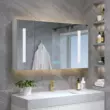gương đứng có chân Tủ gương phòng tắm thông minh Hộp gương gỗ nguyên khối treo tường có đèn, Giá đựng gương chống mờ, Tủ tích hợp đựng đồ trong phòng tắm gương bàn trang điểm Gương