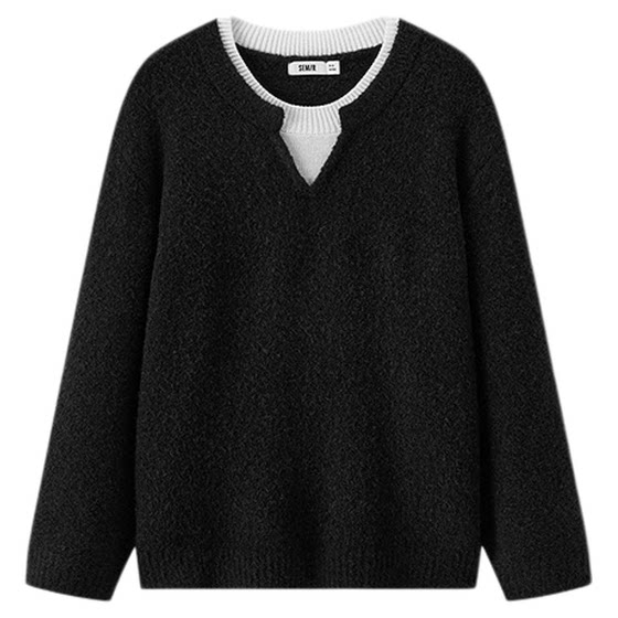 
Semir sweater men's winter fake two-piece V-neck sweater with wool 2025 new color-blocking fashion inner sweater