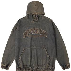 
NMAX large size trendy brand men's autumn new personality pullover denim jacket patch embroidered hooded sweatshirt style jacket