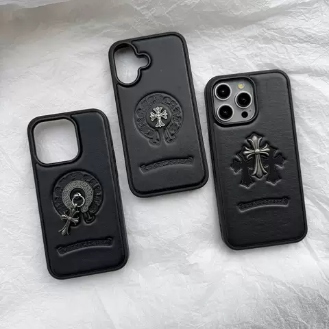 Trendy & Fashionable Chrome Hearts Leather-Like Phone Cases Plus/Pro/Max – iPhone 16, iPhone 15, iPhone 14, iPhone 13, iPhone 12