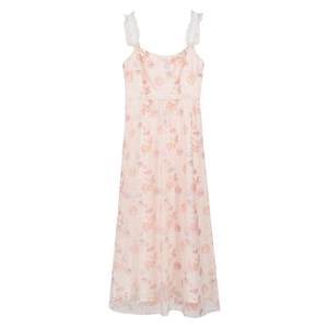 Stubborn summer new European commuter lace embroidered mid-length high-waist A-line suspender dress for women
