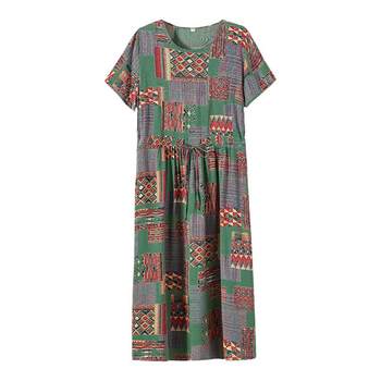 
Short-sleeved lace-up cotton silk artificial cotton middle-aged and elderly dress