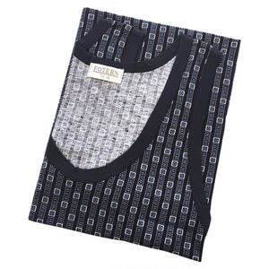 
Korean pure cotton men's vest four seasons style hurdle blue print boys' knitted luxury round neck breathable outer wear