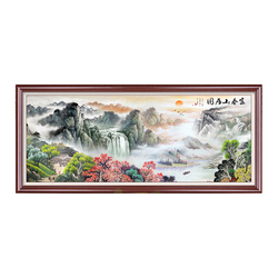 Finished Embroidered Fuchun Mountain Residence, Machine Embroidery, Handmade Atmospheric Cross Stitch Thread Embroidery For Sale, Living Room Landscape Painting