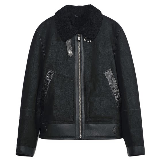 
MCS men's clothing originated from Marlboro winter casual retro fitted fur collar integrated warm sheepskin leather jacket