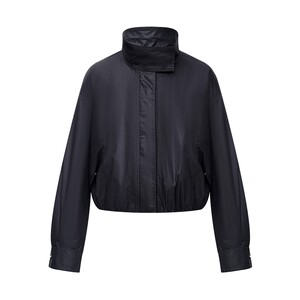 
LILY2026 spring new pure cotton retro stand-up collar dropped shoulders handsome casual commuter motorcycle jacket women's short style